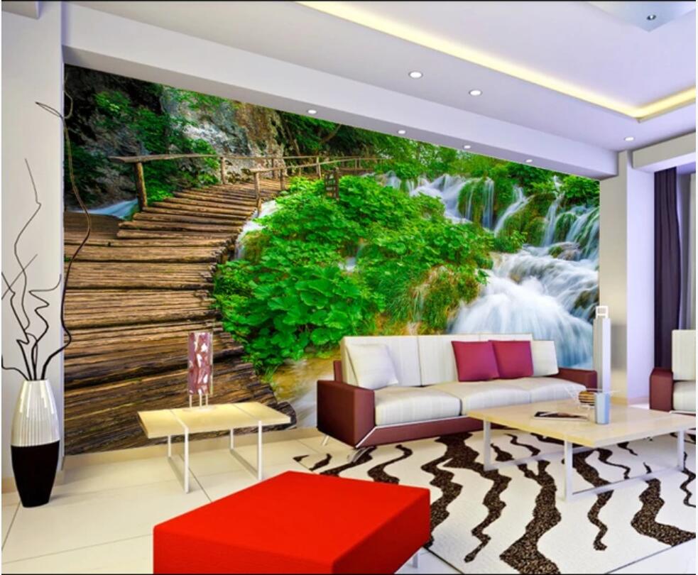 

3D wall covering custom mural wallpaper Small bridge flowing water TV background wall decoration painting pictures home decor wall papers, Black