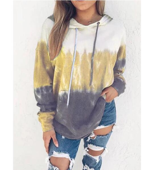 

2020 Auntmn Winter Women' Tie-Dye Color Block Hooded Sweatshirt, Blue