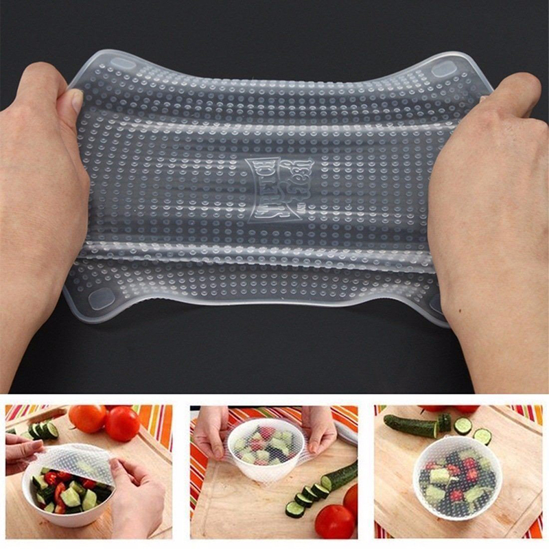 

1/4PCS Silicone Seal Cover Reusable Clear Vacuum Wrap Seal Stretch Lid Fresh Keeping Kitchen Tool Fridge Storage