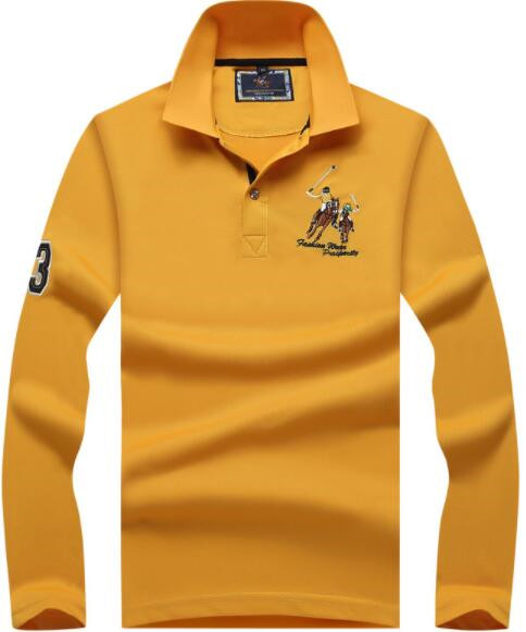 

Spring 2019 fashion sbusiness casual men's long sleeve lapel plain embroidered polo shirt cotton polo undershirt, Black