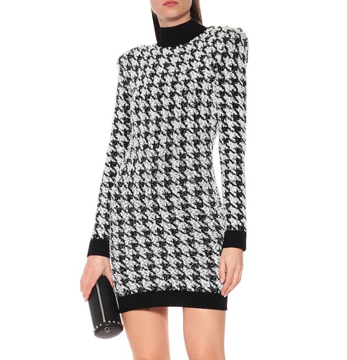 

Fshion Style Original Design Top Quality Women's Houndstooth Dress Metal Buckles Slim Casual High-Necked Bright silk, As picture