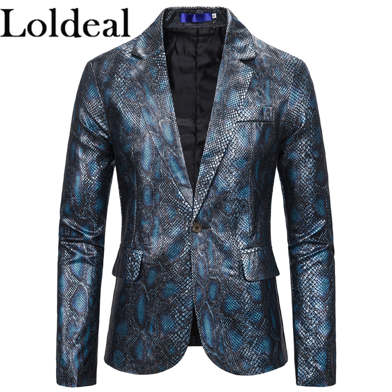 

Loldeal Gold Bronzing Blazers Men Suits New Arrival Luxury 3D Snakeskin Print Designer Jacket Blazer Homme Men, Blue