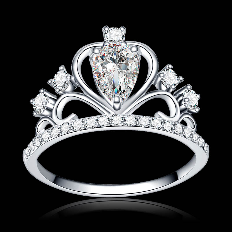 

clear top quality zircon princess stone queen crown color silver engagement ring cocktail alliance girls