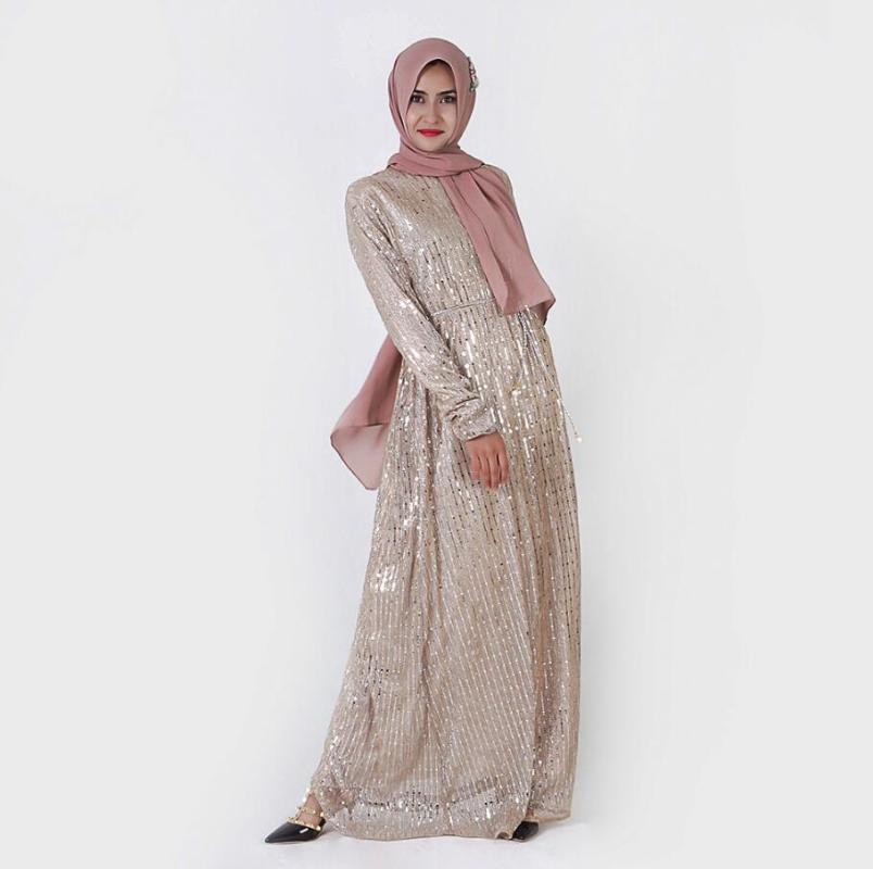 

Elegant Women fashion Sequins Long Sleeve Muslim Dress Abaya Kaftan Robe Gown Islamic Turkish Moroccan Maxi dress a1373