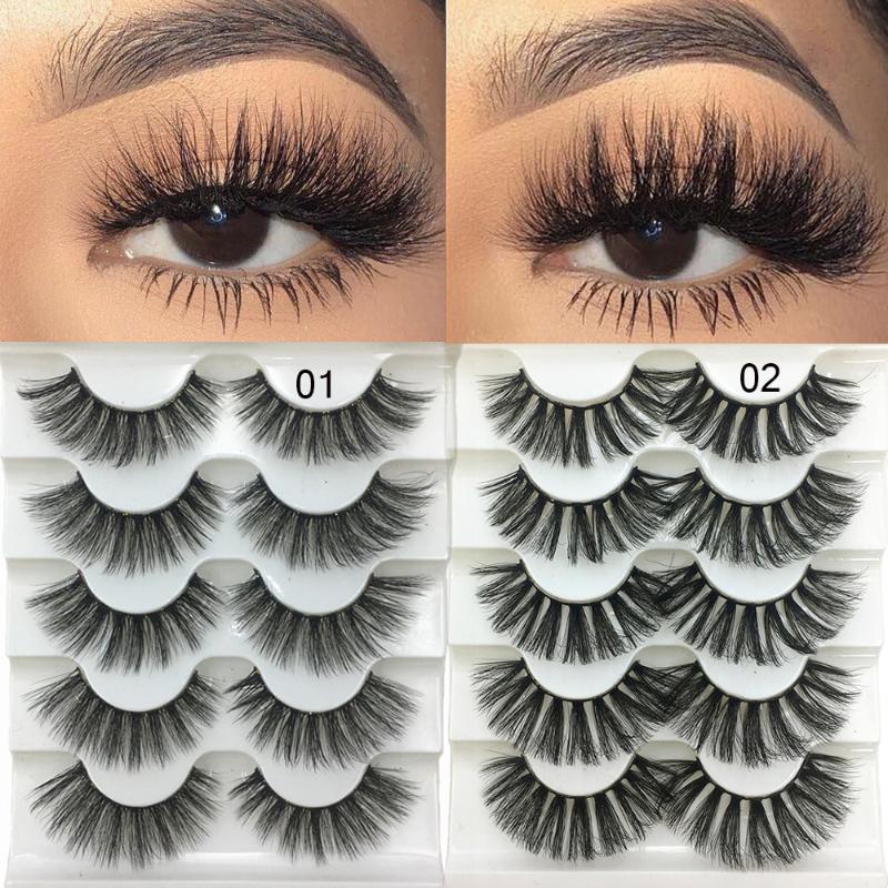 

5 Pairs 3D Faux Mink Hair Soft False Eyelashes Fluffy Wispy Thick Lashes Handmade Soft Makeup Extension Tools