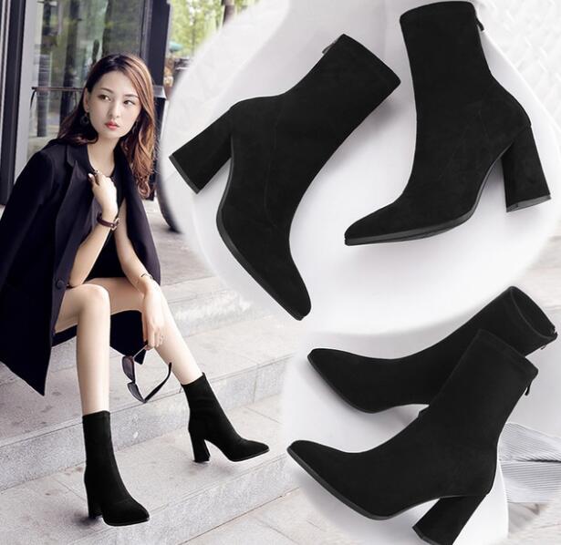 

new pointed boots female fashion zipper suede stretch in the tube with boots thigh high shoes woman, 01 high heels 7cm