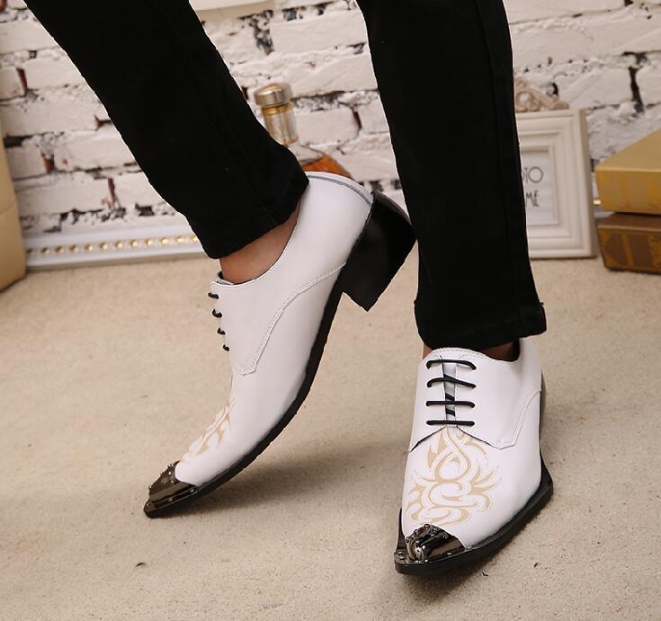 

Spring and Autumn new white printing lace-up leather shoes Borgues carved pointed toe business casual shoes, Army green