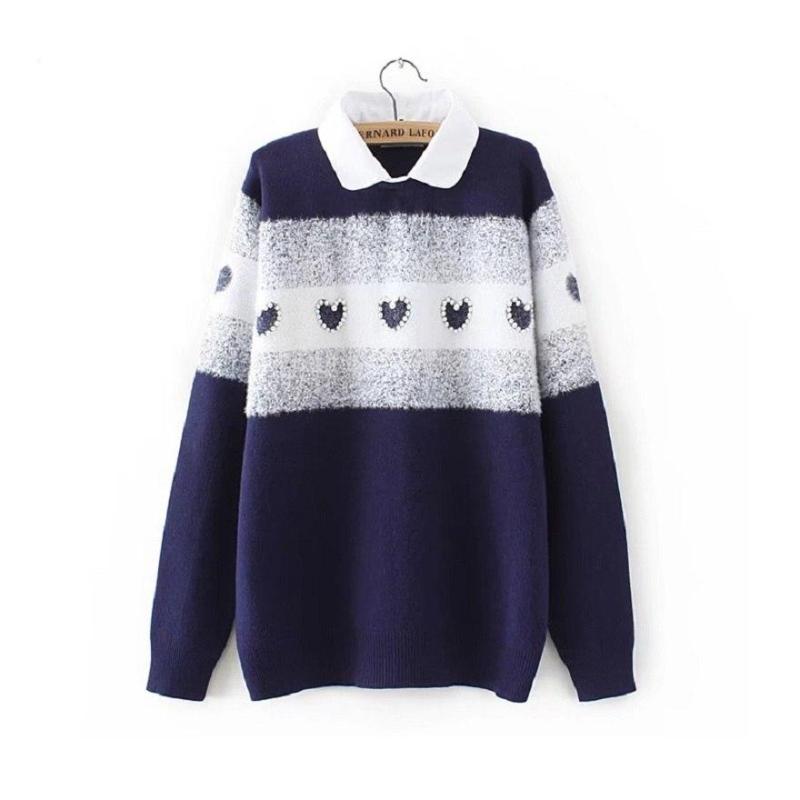 

Plus size Warm Sweater Autumn Winter Solid Cotton Loose Knitted Casual Turn-down Collar Female Pullovers Sweater Knitted, Pink