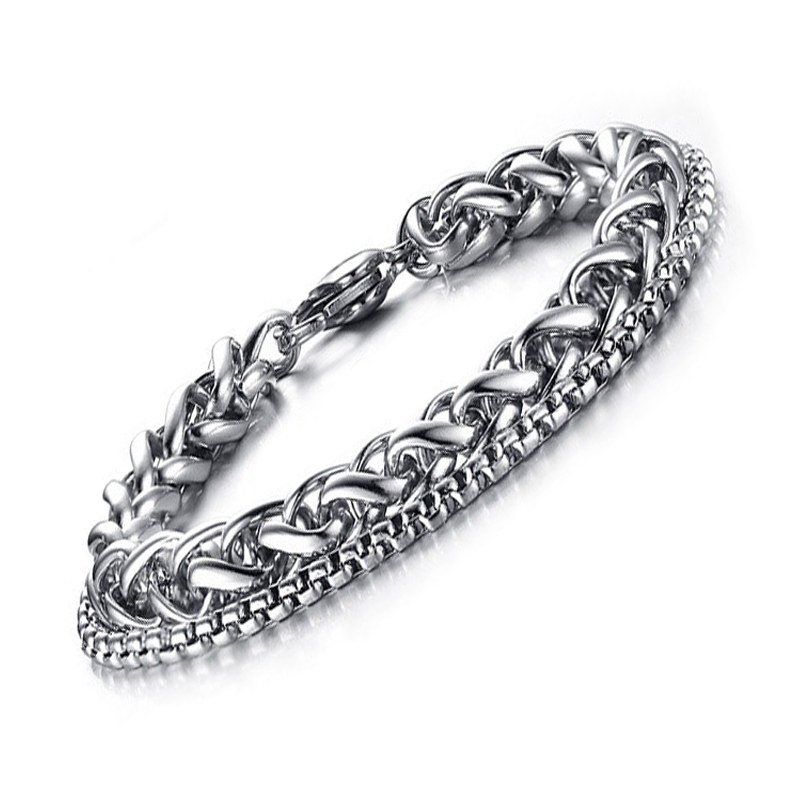 

Link, Chain Stainless Steel Silver Charm Bracelets Hip Hop On The Hand Male Accessories Jewelry Wholesale Double Layer Bracelet Mens