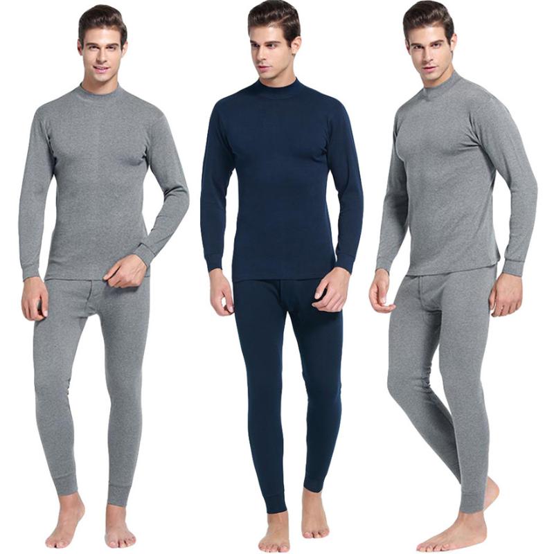 

Men's Casual Thermal Long Sleeve Underwear 2019 Middle Collar Pure Color Warm Clothing Suit Daily pajamas #0221 A#487, Navy