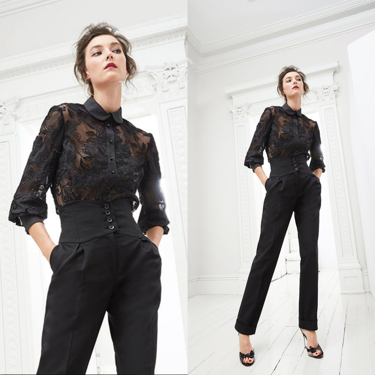 

Marchesa Prom Jumpsuits Jewel Neck Appliques 3/4 Long Sleeve Cocktail Evening Dress Custom Made Formal Pants Suit Robes De Soirée, Hunter green