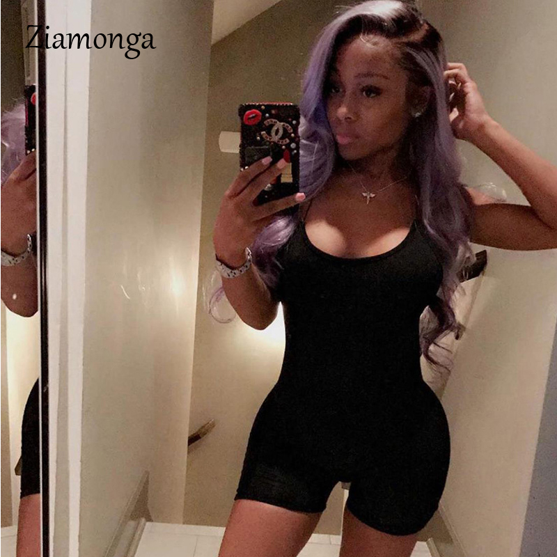 

Ziamonga Summer Sportwear Knit Rib Bodycon Playsuit Sexy Sleeveless Biker Shorts Bodycon Lounge Wear Body Fitness Women JUmpsuit, Black