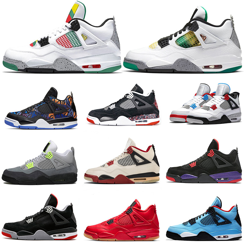

Carnival Jumpman 4 Rasta mens Basketball Shoes 4s Singles Day New Bred Travis Scotts 4 Raptors Fire Red mens trainers size 13