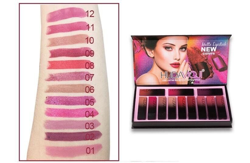 

2021 Newest HUDA MOJI 12 colors HUDAMOJI matte lipstick palette cream lips makeup long-lasting cosmetics limited edition lip gloss
