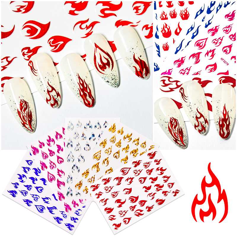 

3D Nail Art Decorations Flame Nail Sticker Design Sliders Nailart Sticker Self-Adhesive Fire Foil matrica for Manicure Deco Tips, Q02719
