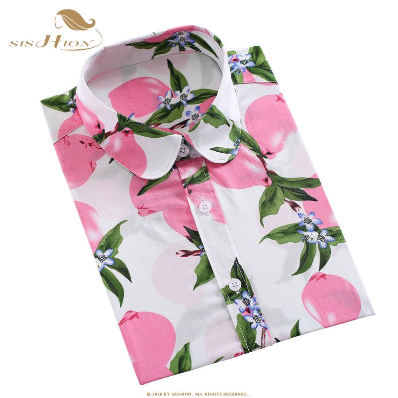

SISHION New Lemon Print Women Blouses 100% Cotton Casual Flower Floral Vintage Summer Shirt Female 5XL Plus Size Tops SP0974, 19