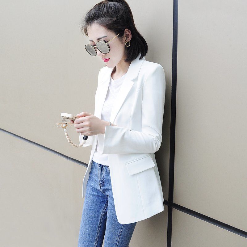 

2020 New Spring Autumn White Women Blazers Lady Office Work Coat Female All Match Casual Single Button Suit Outerwear F19