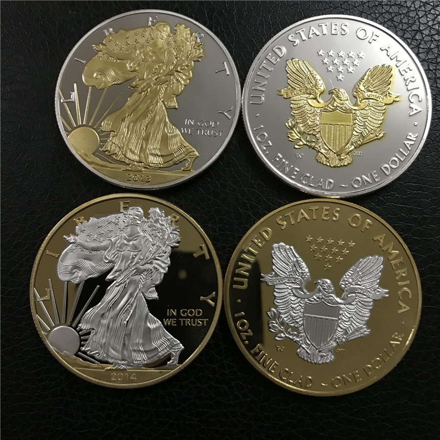 

Non Magnetic 1 OZ 2013& 2014 US American 999 Fine Silver/Gold Plated Brass Eagle Coin Free Shipping Mix year 2013 &2014