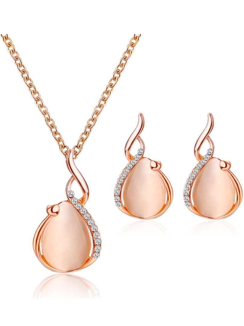 

2019 new fashion jewelry cat's eye bridal jewelry set necklace earrings simple wedding sets, As pic