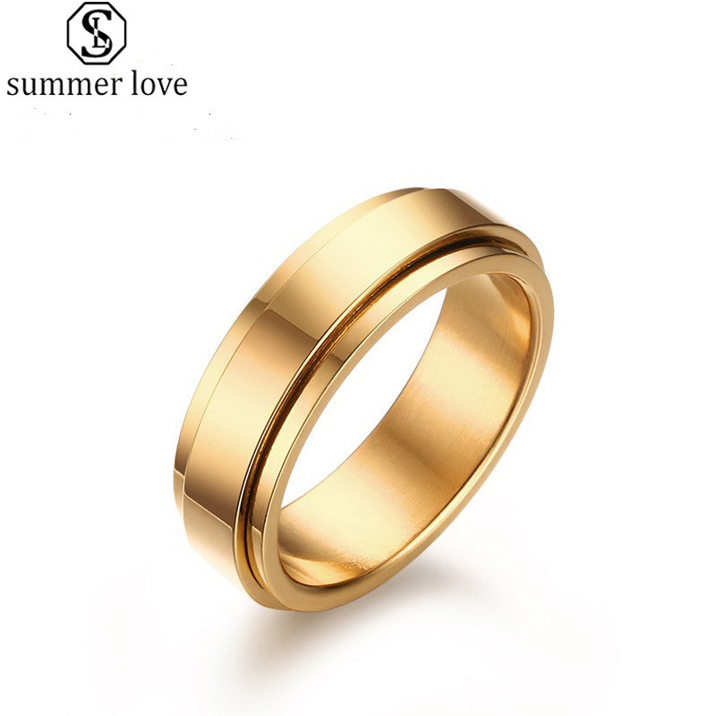 

Personalized Spinner Ring 6mm Stainless Steel Gold Rings for Men Rotatable Wedding Valentine's Day Fashion Jewelry Gift-Z