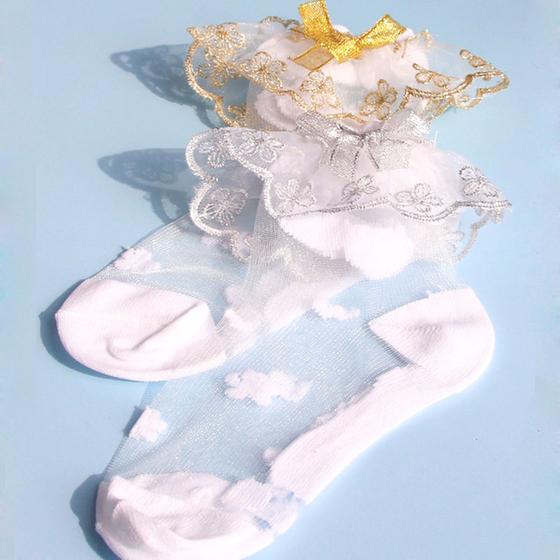 

10pair/lot Super Thin Lace Jacquard Crystal Soft Cozy Children Baby Girl Kids Short Sock Cotton Bottom Infant Childrens Socks, Silver