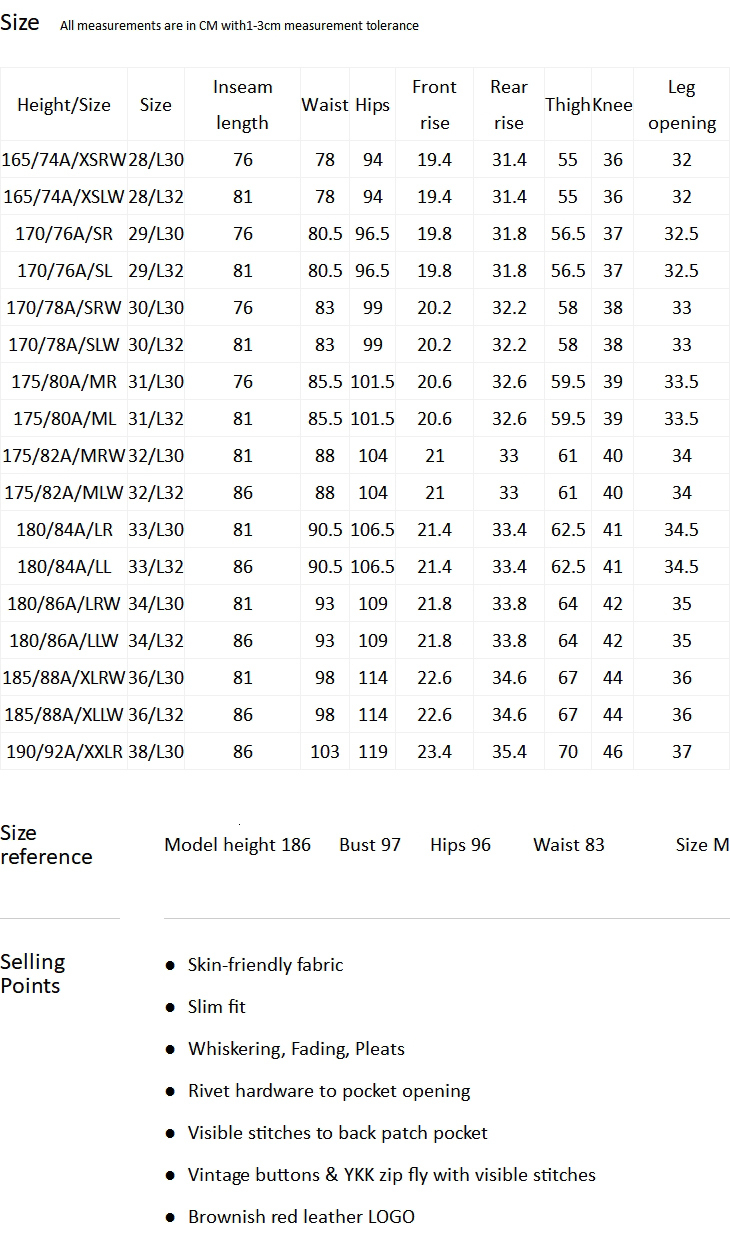 jack and jones pants size chart