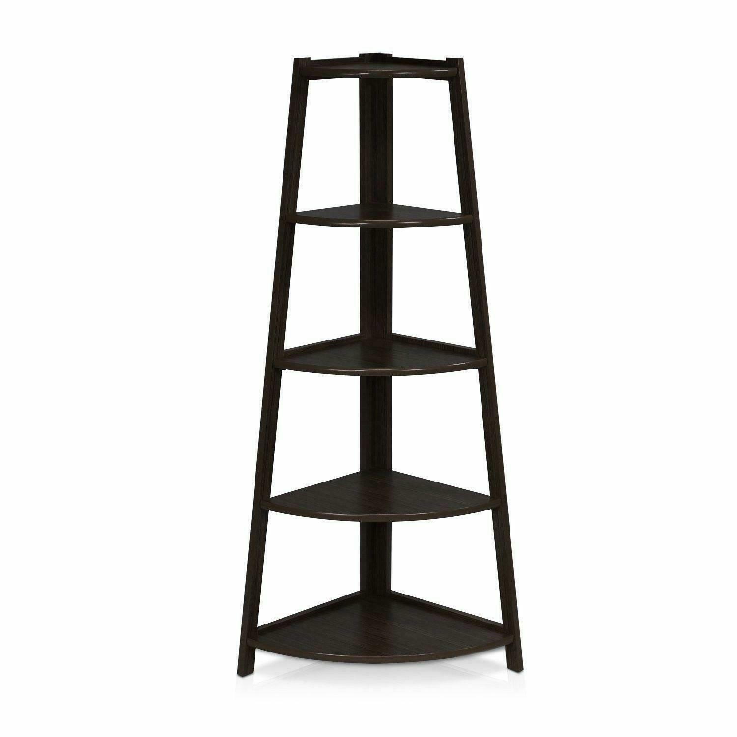 

5 Shelves Corner Shelf Stand Wood Display Storage Home Furniture 5 Tier Expresso