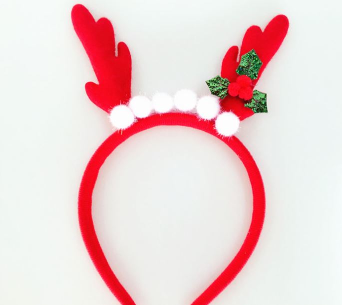 

2018 Christmas white hair ball decoration mini deer horns headband hoop with party fashion cute red simple hair accessories