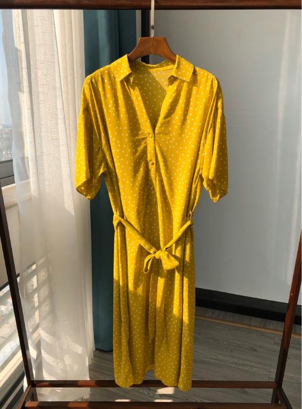 

Women dress Simple Yellow Polka Dot Short Sleeve Dress