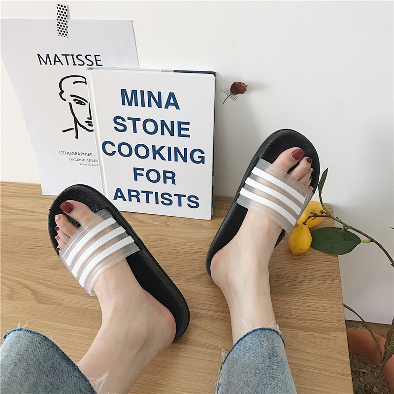 

Harajuku Man&Women Slippers Summer Striped Couple Shoes Hipster Casual Slides Rubber Cool Shoes Vogue Slippers Chic Flip Flops, Black