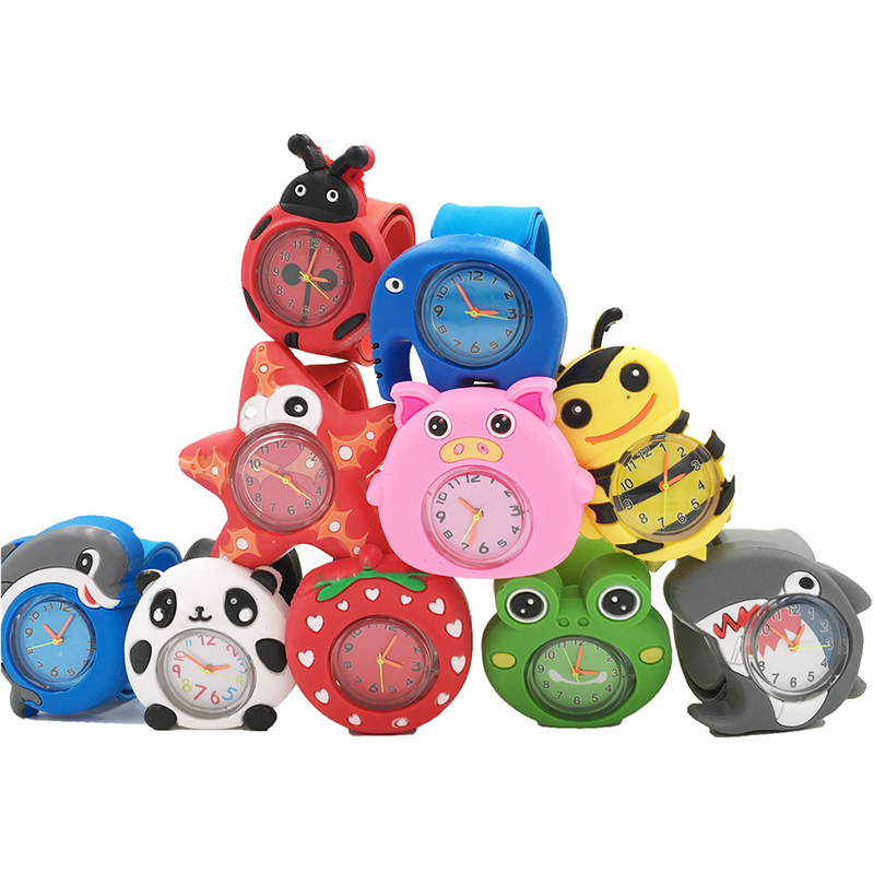 

3D Children Cartoon Watch Gift Quartz Animal Watches Slap Casual Silicone Kids Clock Creative Christmas Wristwatch Band Lovely Tjspt, Silver