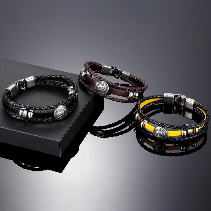

Fashion vintage hand-woven leather bracelet multilayer leather alloy monster head fashion bracelet and men's gift