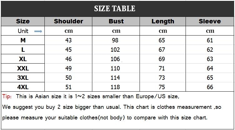 Suit Jacket Size Chart