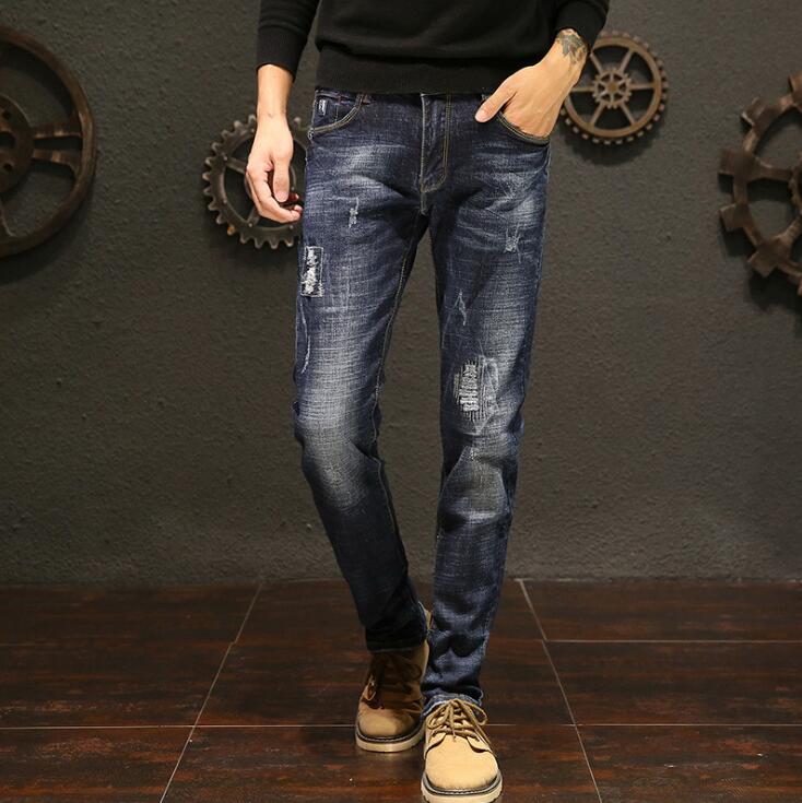 

Foreign Designer Hot Sales Long Length Stylish Jeans For Men Top Quality Male Pants Slim Stretch Pants fashion Jeans, Blue