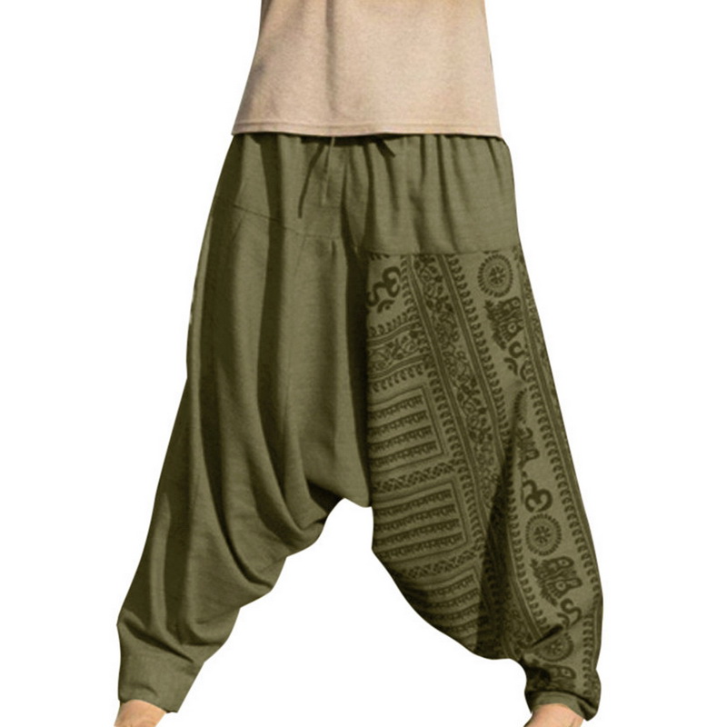 

Men Hip Hop Streetwear Long Casual Print Loose Trousers Large Size Nationality Trousers Harem Pants Jogger Hombre Men, Green