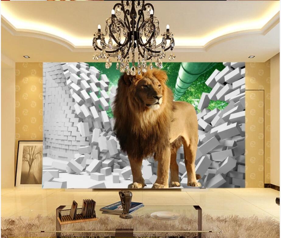 

custom photo 3d wallpaper mural Lion 3d stereo creative space decorate TV background wall large size home decoration wall art 3d stickers, Non-woven wallpaper