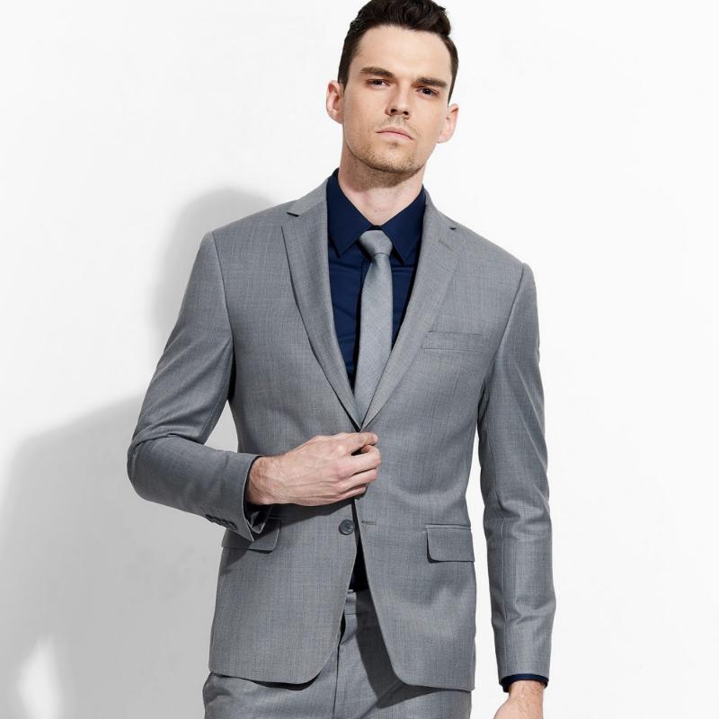 

men blazer 50% wool high quality brand mens suits jackets single breasted full sleeve spring autumn grey formal mens stage wear, As pic