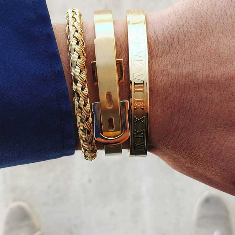 

Charm Bracelets Roman Royal Classic Titanium Steel Rope Buckle Open Bangle Fashion Type C Twisted Numeral For Men