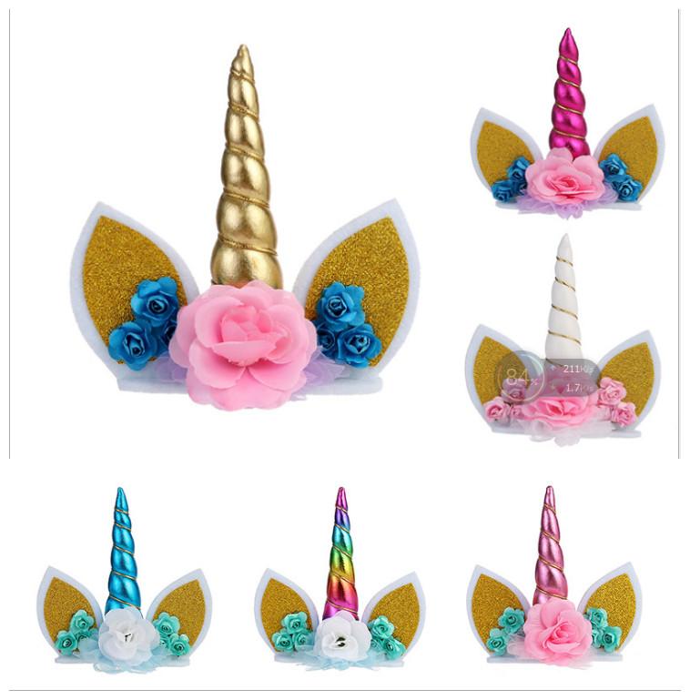 

Unicorn Horns Cake Decoration For Kids Baby Birthday Party Wedding Decoration For Baking Jewelry Accessories Dress Not Headband, As pic