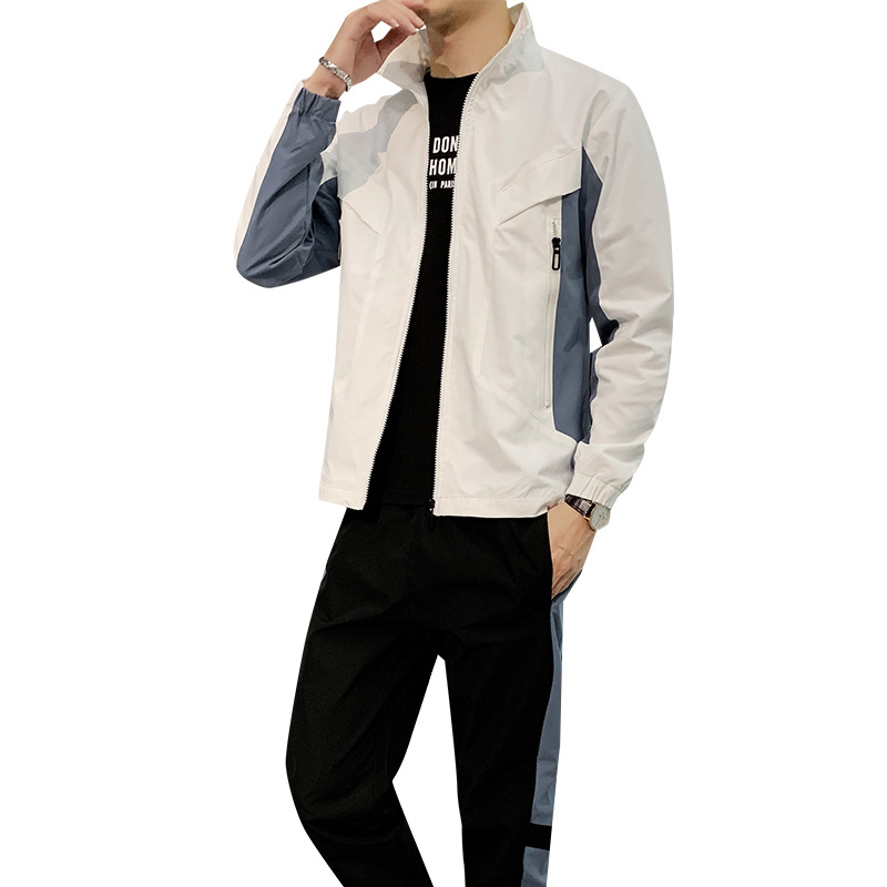 

2020 New Spring Long-sleeved Suit Men' Trend Casual Sports Cardigan Jacket Outdoor Full Pants Stand Collar Men' Suit, Black