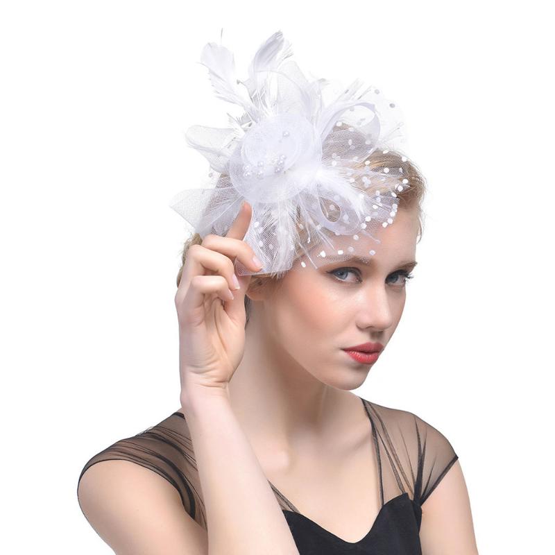 

Wedding Party Women Flower Mesh Ribbons Feathers Headband Party Hat Headwear fascinator hats tocados para novia