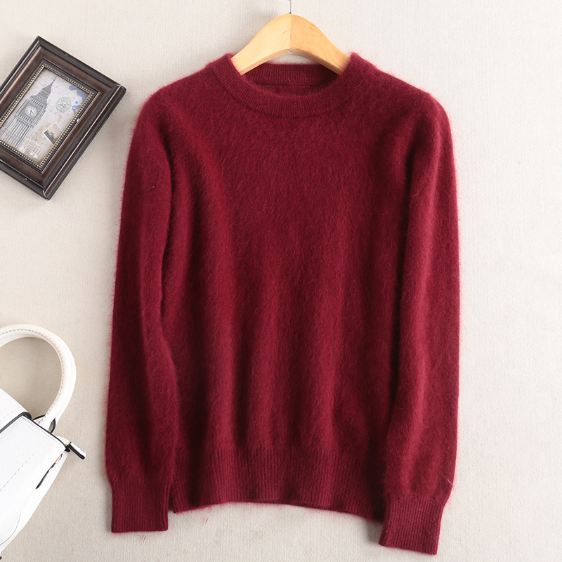 

Women Sweater 100% Pure Mink Cashmere Knitting Soft Pullovers Winter 10Colors O-neck Ladies Jumpers Woman Sweaters Clothes, Dark yellow