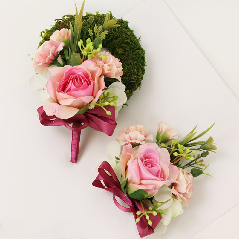 

Artificial Silk flower Groom Boutonniere Bride Wrist Corsage Wedding Hand Flowers Party Suit Decoration, H-wrist flower