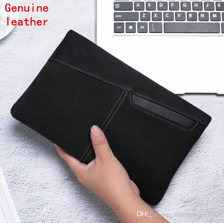 

men handbag retro frosted leather business wrist bag soft and comfortable first layer leatheres mens envelope bags fashion stitching leathers handbags, Black1(boutique box)
