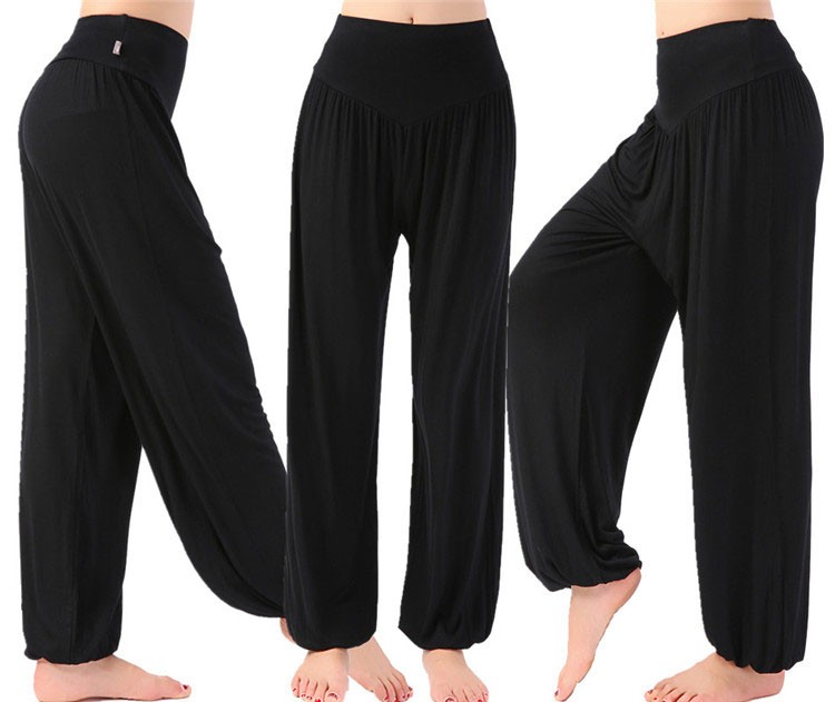 

Modal High Waist Women's Sports Yoga Pants Wide Leg Loose Long Bloomers Trousers Belly Dancing Bloomers Pants Dance Club, Black
