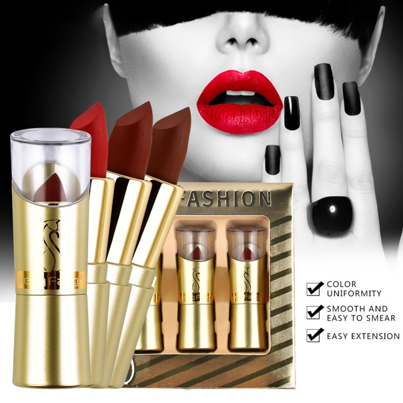 

3pcs Lipstick Set Long-lasting Waterproof Non-stick Cup Velvet Lipstick Set Cosmetic Q1, Army green