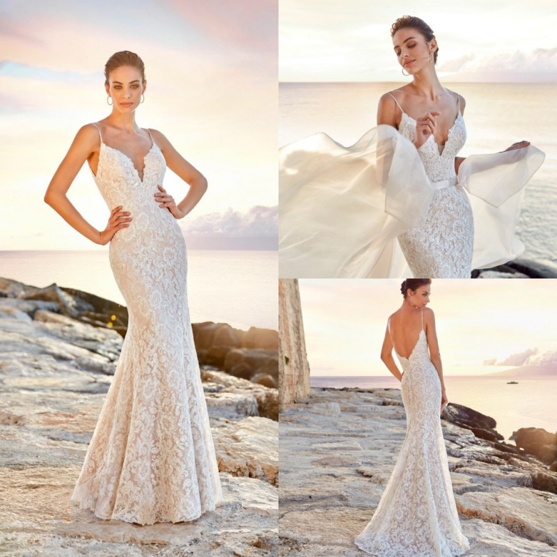 

2019 Eddy K Mermaid Wedding Dresses With Detachable Train Lace Appliqued Garden Country Wedding Dress Custom Plus Size Boho Bridal Gowns, Same as image