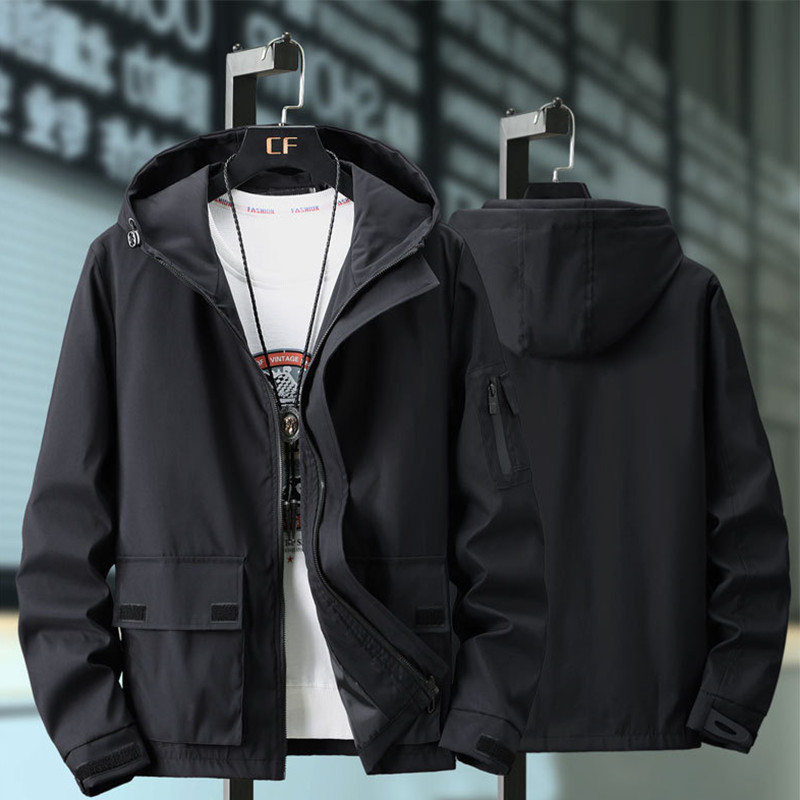

Men's Jackets Male Work Clothes Increase Multi Cap Pocket Loose Will Code Men's Wear Hooded Windbreaker Fashion Loose Coat