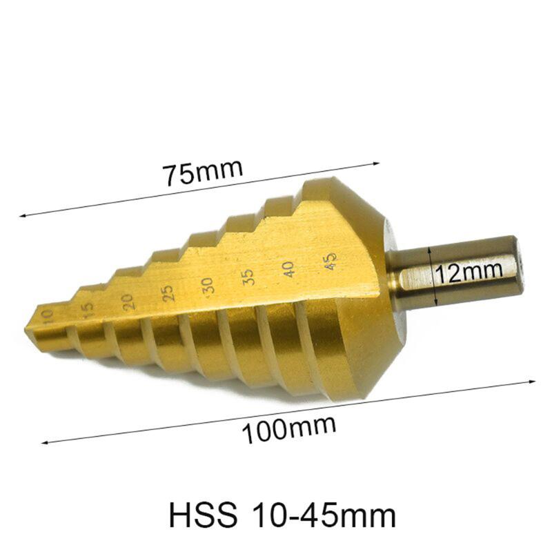 

1pc 10-45mm High Speed Steel M2 Step Drill Bits Titanium Coated Metalworking Hole Drill Cutter Core Bit