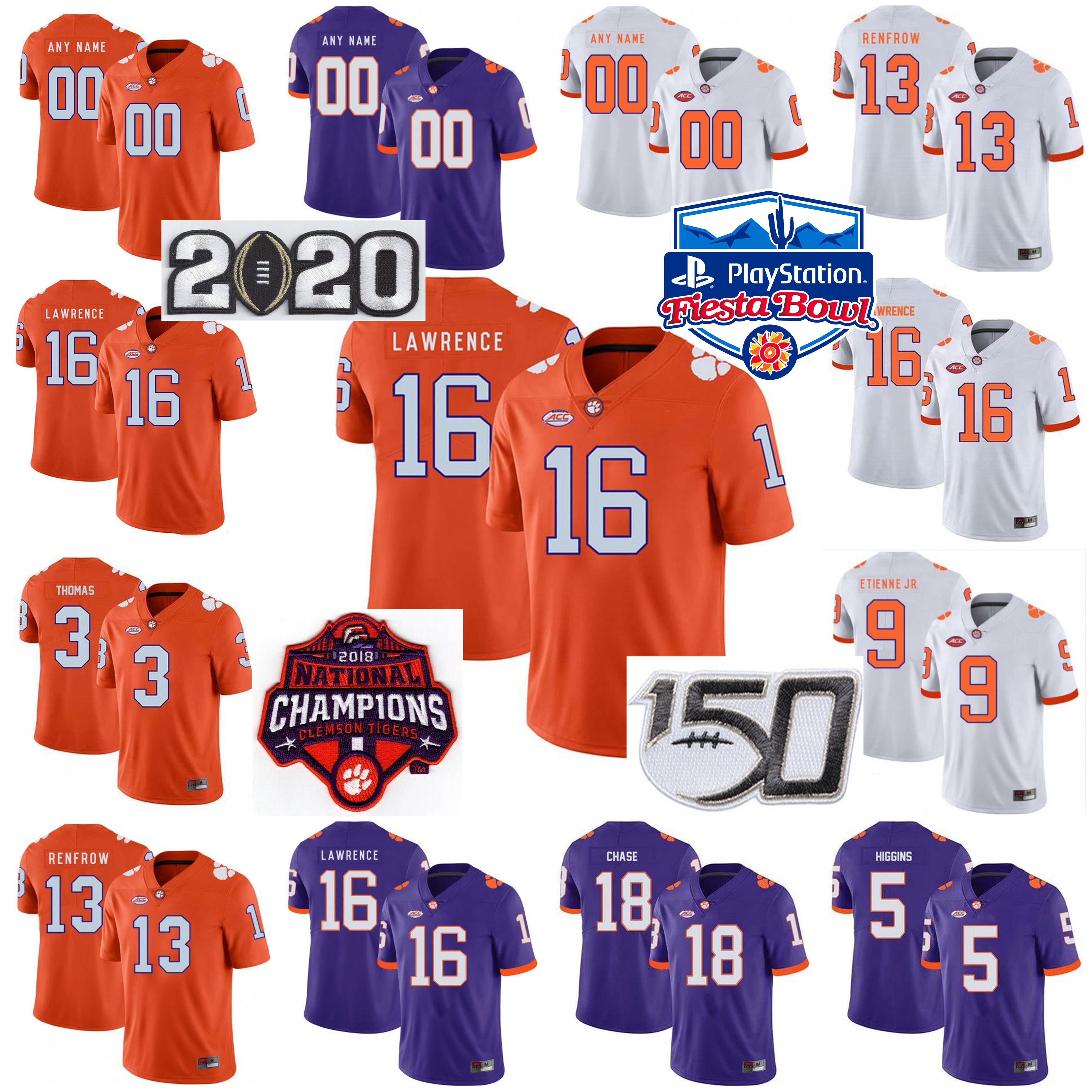 

Clemson Tigers Jerseys Lawrence II Jersey Clelin Ferrell Deshaun Watson Brian Dawkins T.J. Chase College Football Jerseys Custom Stitched, Tigers mens purple with 2020th patch